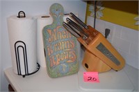 Knife block, cutting boards, towel holder