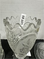 CRYSTAL VASE, BUTTER, DISH AND PITCHER