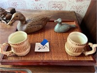 Tray, ducks, mugs with animals