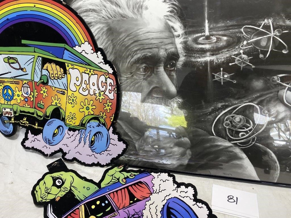 FRAMED EINSTEIN PIC/ 2 WALL HANGINGS