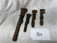 VINTAGE WRENCHES, SOME WOOD HANDLE, LOT OF 4