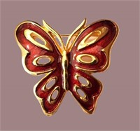 STUNNING VINTAGE GOLD & RED ENAMEL BUTTERFLY