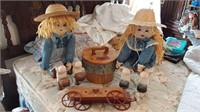 Wood decor-wood dolls, basket & wagon wall art