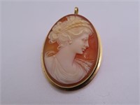 18kt Gold CAMEO vintage 1.25" Pendant/Pin NICE