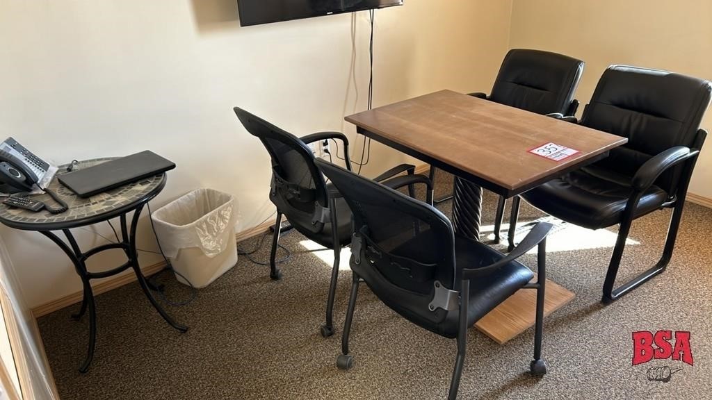 Small Table with 4 Leather Chairs,
