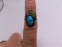 Pawn Sterling sz6 RIng Turquoise Flwr Petite 3.5g
