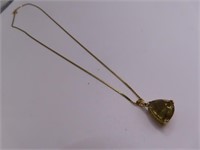 14kt Gold 18" Necklace w Green Triangle Pendant 6g