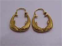 18kt Ylw Gold 1" DOLPHIN Loop Earrings 2.2g
