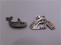 (2) Sterling SIlver AZTEC 2"ish Pendant/Pins 26g