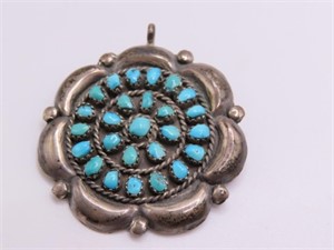 Pawn Sterling TurquoiseCluster 1.75" Pin/Pendant