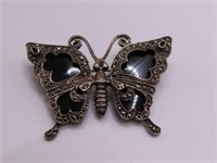 Butterfly 2" Sterling & Onyx Pin 16g bling