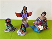 4 Native American Female Figurines Various