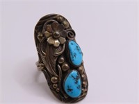 early Pawn Steling sz7.75 Ring JL signed Intricate