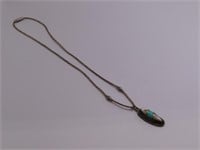 Pawn Liquid Silver 15" Necklace w 1" Stone Pendant
