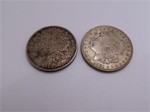 (2) 1921 Morgan SIlver Dollar Coins *patina/color*