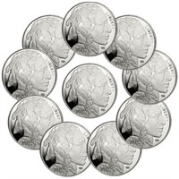 (10) Buffalo Design Silver 1 oz Rounds