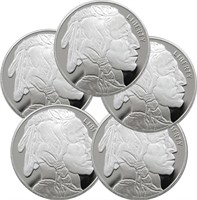 (5) Buffalo Design 1 oz Silver Rounds
