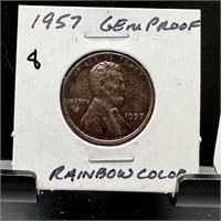 1957 GEM PROOF WHEAT PENNY CENT TONED