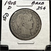 1908-D BARBER SILVER QUARTER