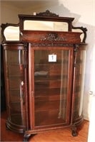 Antique Oak Curved Glass Griffin China Cabinet