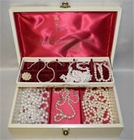 Vintage Jewelry Box w/ Faux Pearl Collection