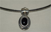 Vtg Italy 925 Sterling & Onyx Pendant Necklace 16"