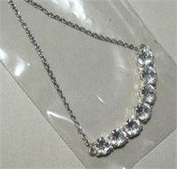 925 Sterling 7 Stone White Crystal Necklace Adj