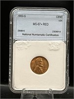 Graded 1 cent MS-67+RED 1953-S