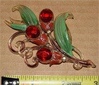 1950's Celluloid w/ Red Tulip Flowers Brooch