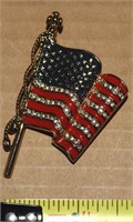Monet 911 Goldtone Rhinestone American Flag Brooch