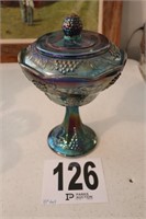 Blue Carnival Glass Pedestal Dish with Lid(R1)