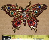 Goldtone Rhinestone & Enamel Butterfly Brooch