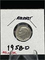 Silver 90% Roosevelt dime 1958 – D