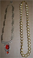(2) Goldtone Faux Amber & Pearl Necklaces