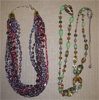 (2) Beaded Necklaces incl 9 Strand Pink/Purple