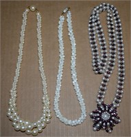 (3) Vtg Faux Pearl Beaded Necklaces
