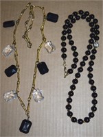 (2) Vtg Goldtone Necklaces w/Black & Clear Accents