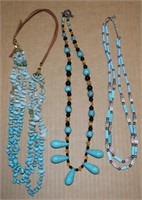 (3) Contempo Turquoise Beaded Necklaces w/3 Strand