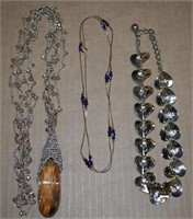 (3) Goldtone Necklaces w/ RS, Beads + Faceted
