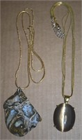 (2) Goldtone Necklaces w/ Polished Rock + Lab