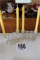 Pair of Vintage Glass Candle Holders(R1)