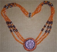 Orange & Purple Rhinestone 3 Strand Necklace