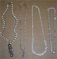 (4) Vintage Clear Glitzy Rhinestone Necklaces