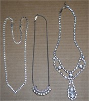 (3) Vtg Clear Glitzy Rhinestone Necklaces