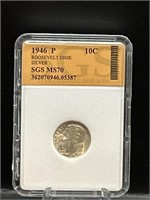 Graded 90% Silver Roosevelt Dime 1946P MS70