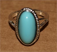 Contempo Faux Turquoise Silvertone Ring Size 5