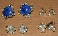 (4) Vtg Clip Earring Pairs w/ Faux Pearl Marvella+