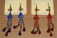 (2) Contempo Pierced Earring Pairs Blue & Red