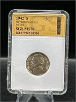 Graded 90% silver Jefferson nickel 1942 – S MS70