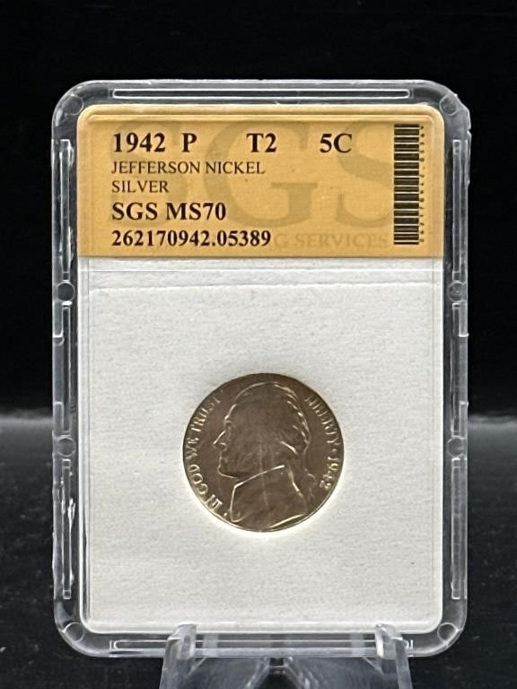 Graded 90% silver Jefferson nickel 1942 – P MS70